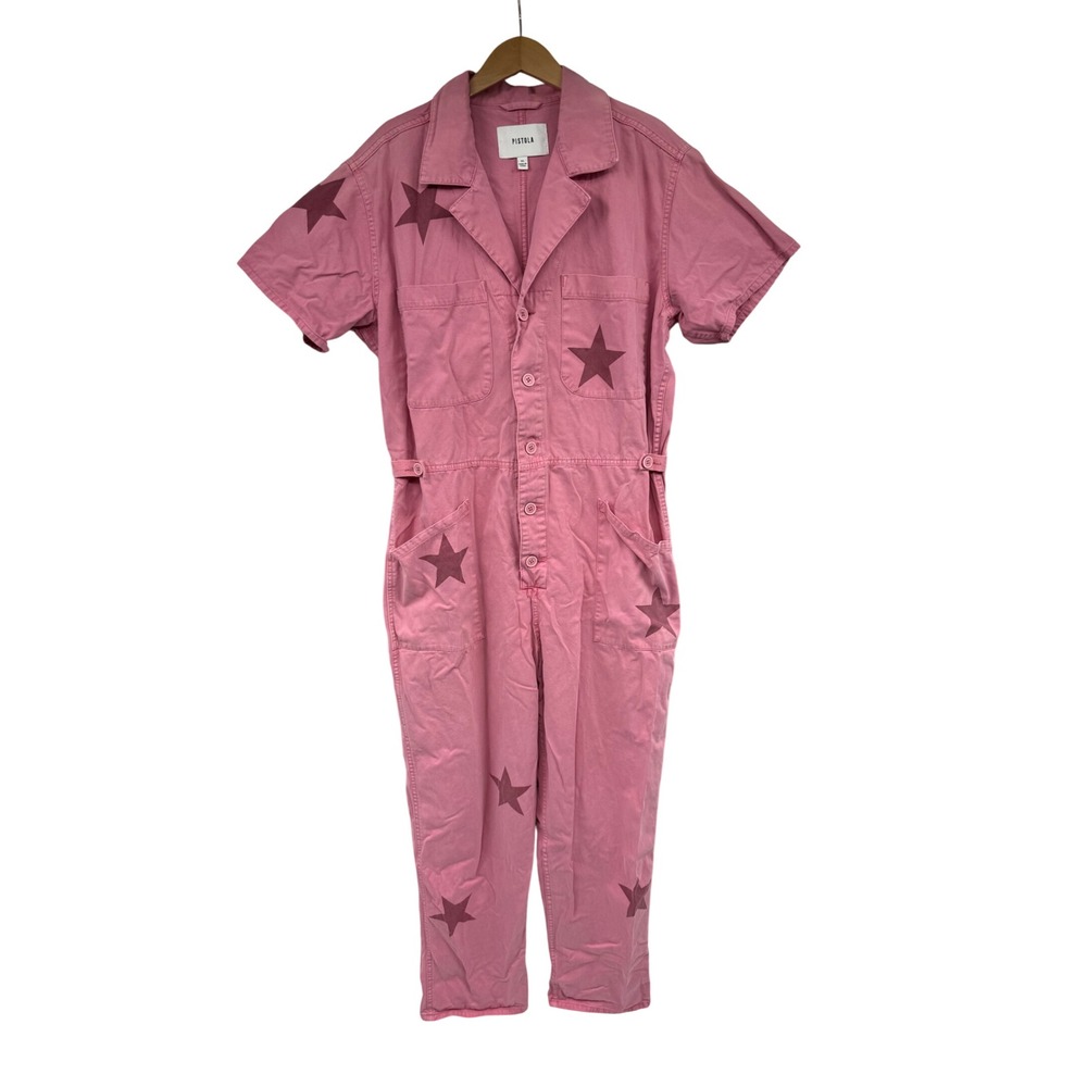 Pistola Grover Pink Star Print Utility Jumpsuit Short Sleeve Boiler Suit XL